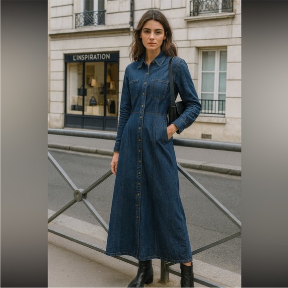 Denim Long Sleeve Dress M - Picture 1 of 16
